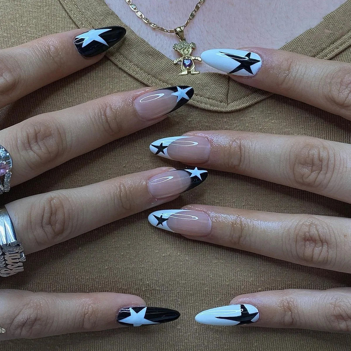 Black French Coffin Ballet Press on Nails Butterfly Pattern False Nails with Rhinestone Design Wearable Manicure Fake Nail Tips