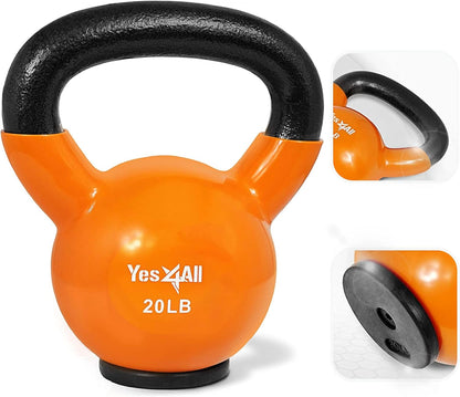 Vinyl Coated Kettlebell with Protective Rubber Base, Strength Training Kettlebells for Weightlifting, Conditioning, Strength & Core Training