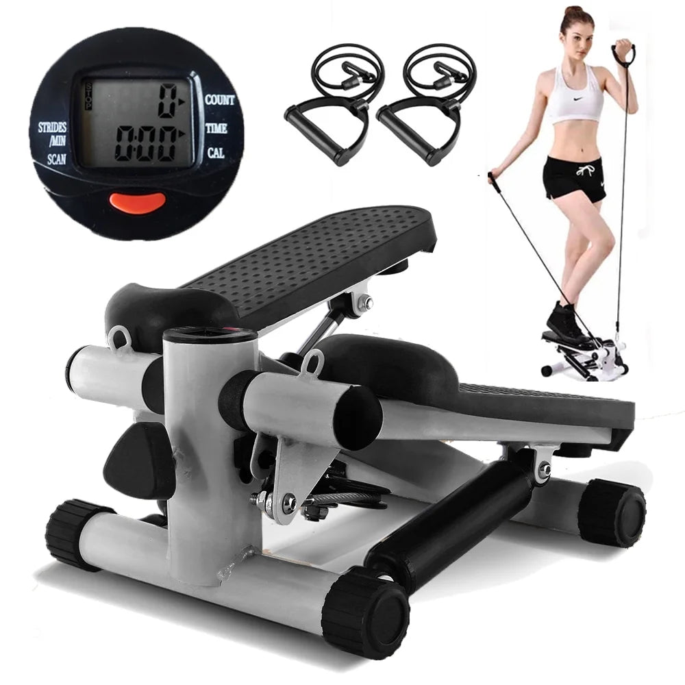 Mini Stepper Air Stair Climber Exercise Machine Health Aerobic Fitness Elliptical Trainers with Resistance Band LCD Display Gray